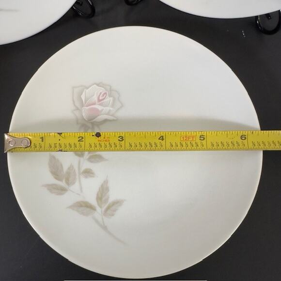 Noritake Edenrose 4 Bread & Butter Plates Gray/Pink/White Roses VTG - Picture 5 of 11